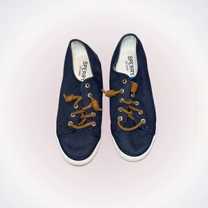 Sperry navy blue boat shoes with leather laces | Sz 7.5
